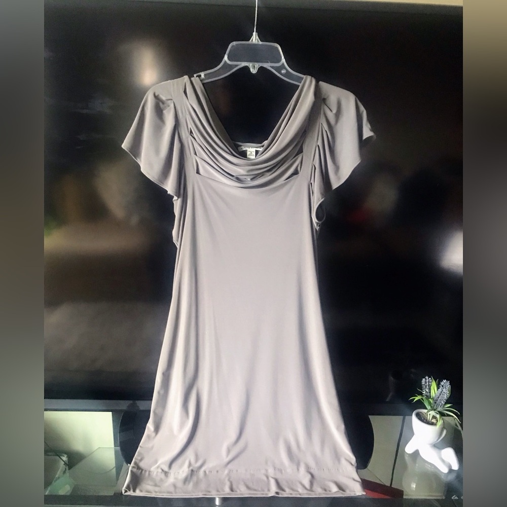 NWOT Banana Republic Elegant Draped Neck Midi Dress Gray Silver- Med
